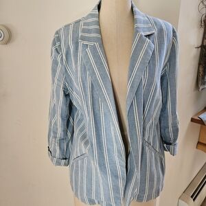 Chico's Blue and White Striped Blazer Lightweight Suit Jacket